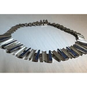 Vintage Taxco/Mexico Sterling/Lapis Lazuli Bib/Choker Necklace Modernist